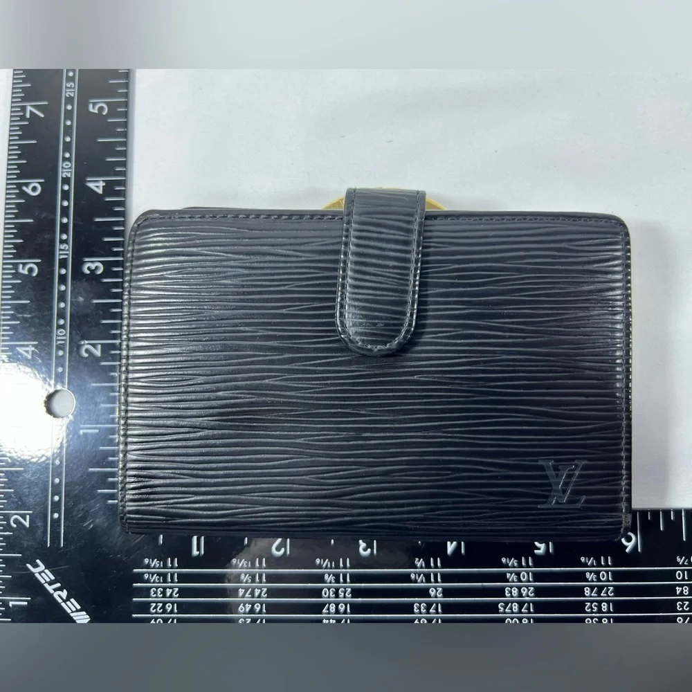 1144: Louis Vuitton Epi Black Leather French Purse Kiss Lock Wallet